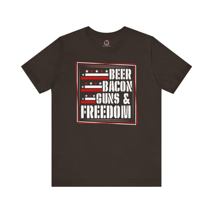 Beer Bacon Guns and Freedom T-Shirt The Devil's Pickle