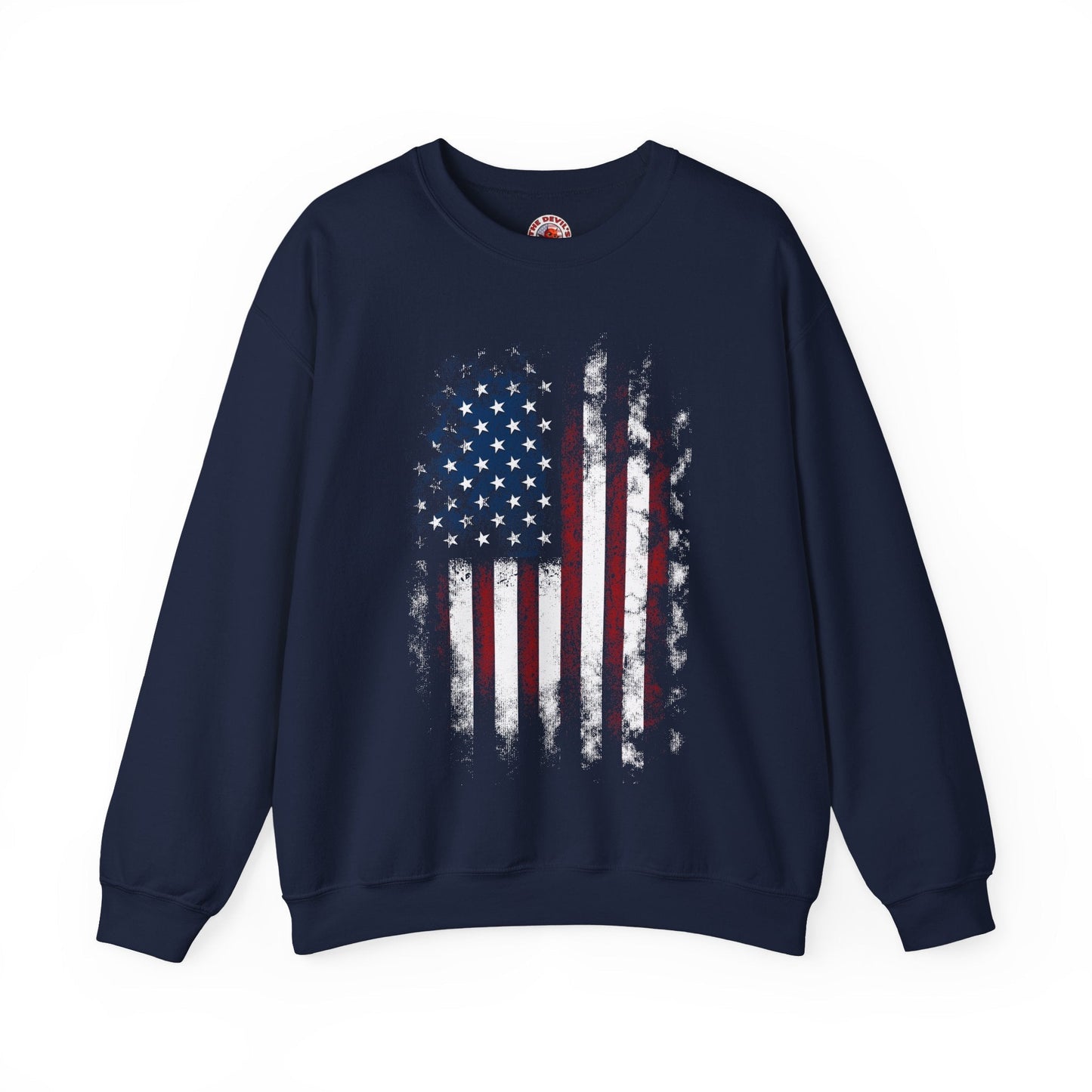 Distressed American Flag Crewneck Sweatshirt The Devil's Pickle