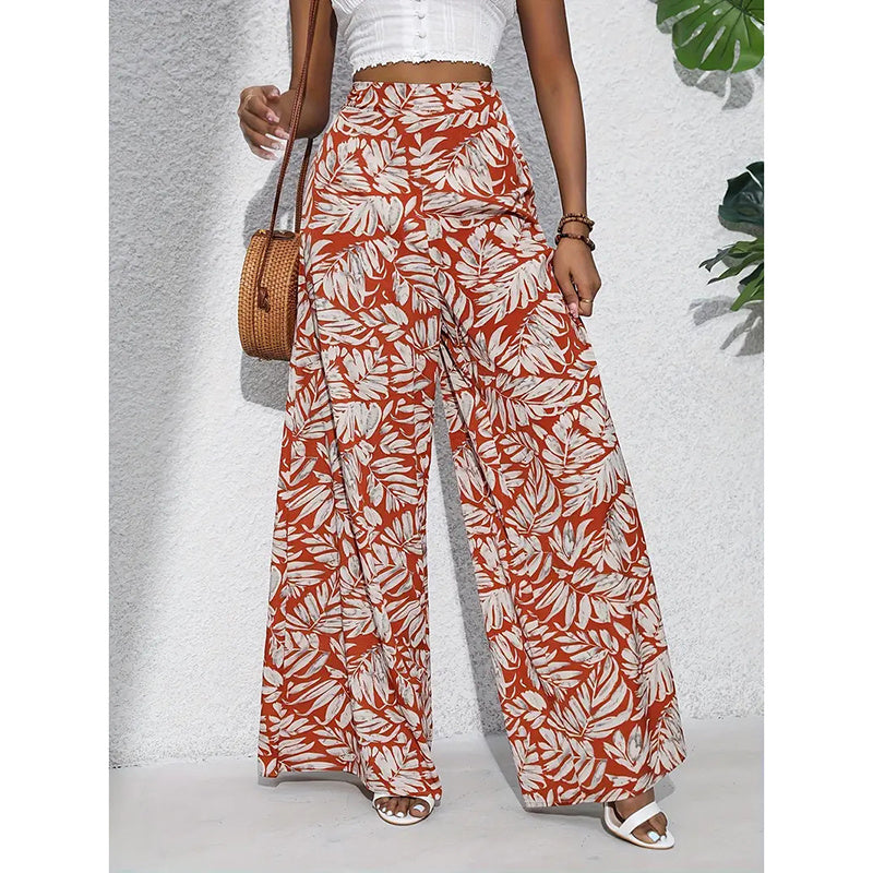 Women’s Printed High‑Waist Wide‑Leg Palazzo Pants FitiqueFit