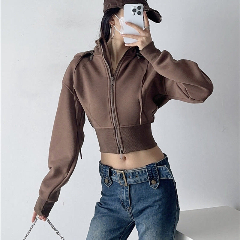 European And American Style Fleece-lined Waist Stand Collar Detachable Hooded Zipper Sweatshirt See size chart under “more details” The Fashion Celestial