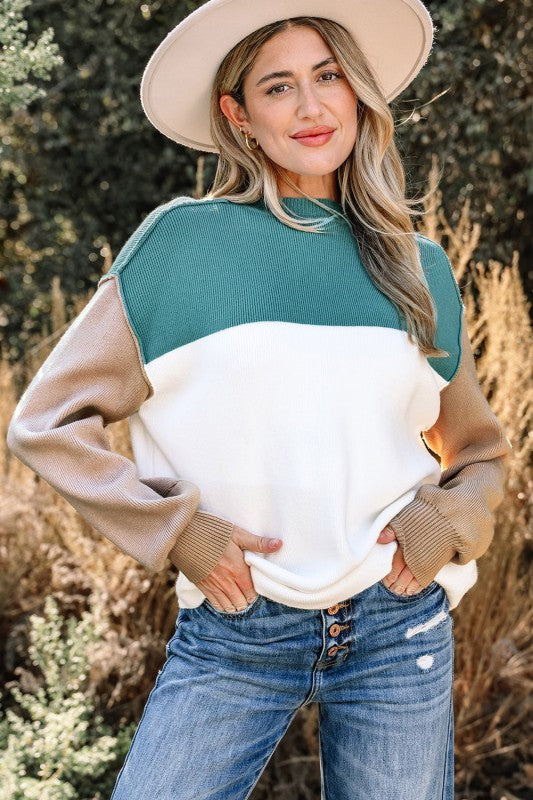Colorblock Ribbed Knit Long Sleeve Sweater Shop Style & More | Fresh Looks, Everyday Deals & Free Shipping