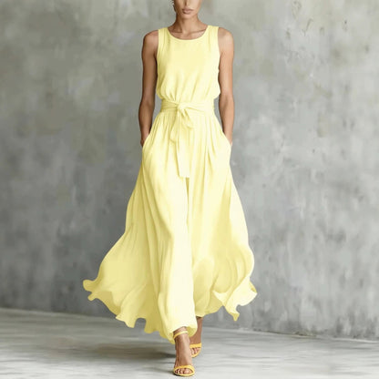 Women's Lace-Up Waist-Cinching Sleeveless Maxi Dress FitiqueFit