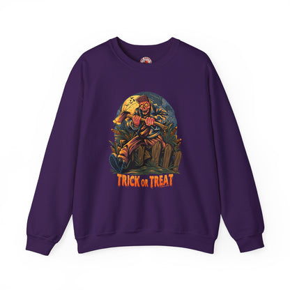 Axe Wielding Zombie Trick or Treat Crewneck Sweatshirt The Devil's Pickle