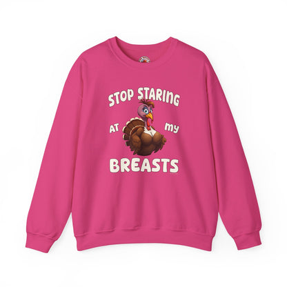 Stop Staring At My Breasts Crewneck Sweatshirt The Devil's Pickle