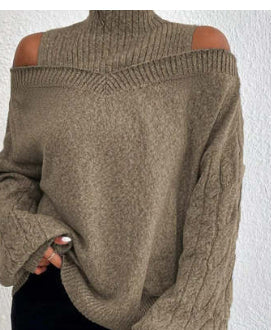Women’s Elegant Off-Shoulder Turtleneck Sweater — Long Sleeve Knit Top FitiqueFit