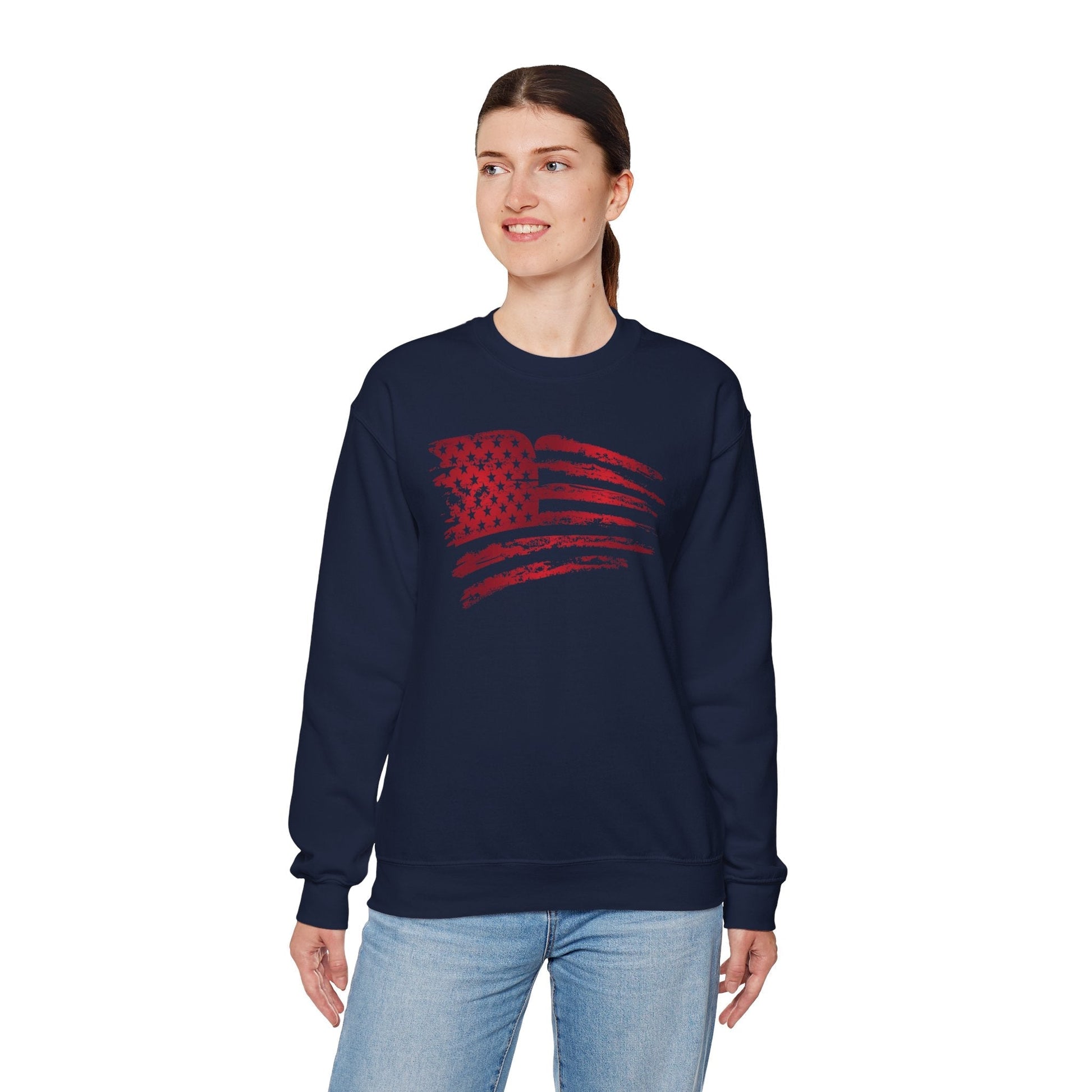 Red American Flag Crewneck Sweatshirt The Devil's Pickle