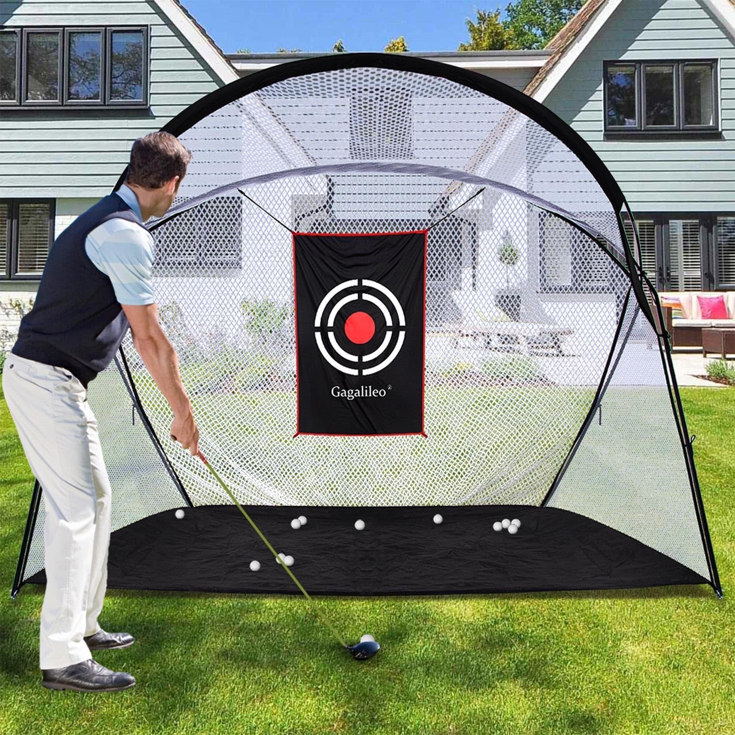 Golf Practice Net Golf Net for Backyard Golf Nets for Indoor Use Driving Range Net Golf Hitting Nets 12X7X6.6FT Home Driving Range Golf Equipment with Target and Carry Bag(Pro White)