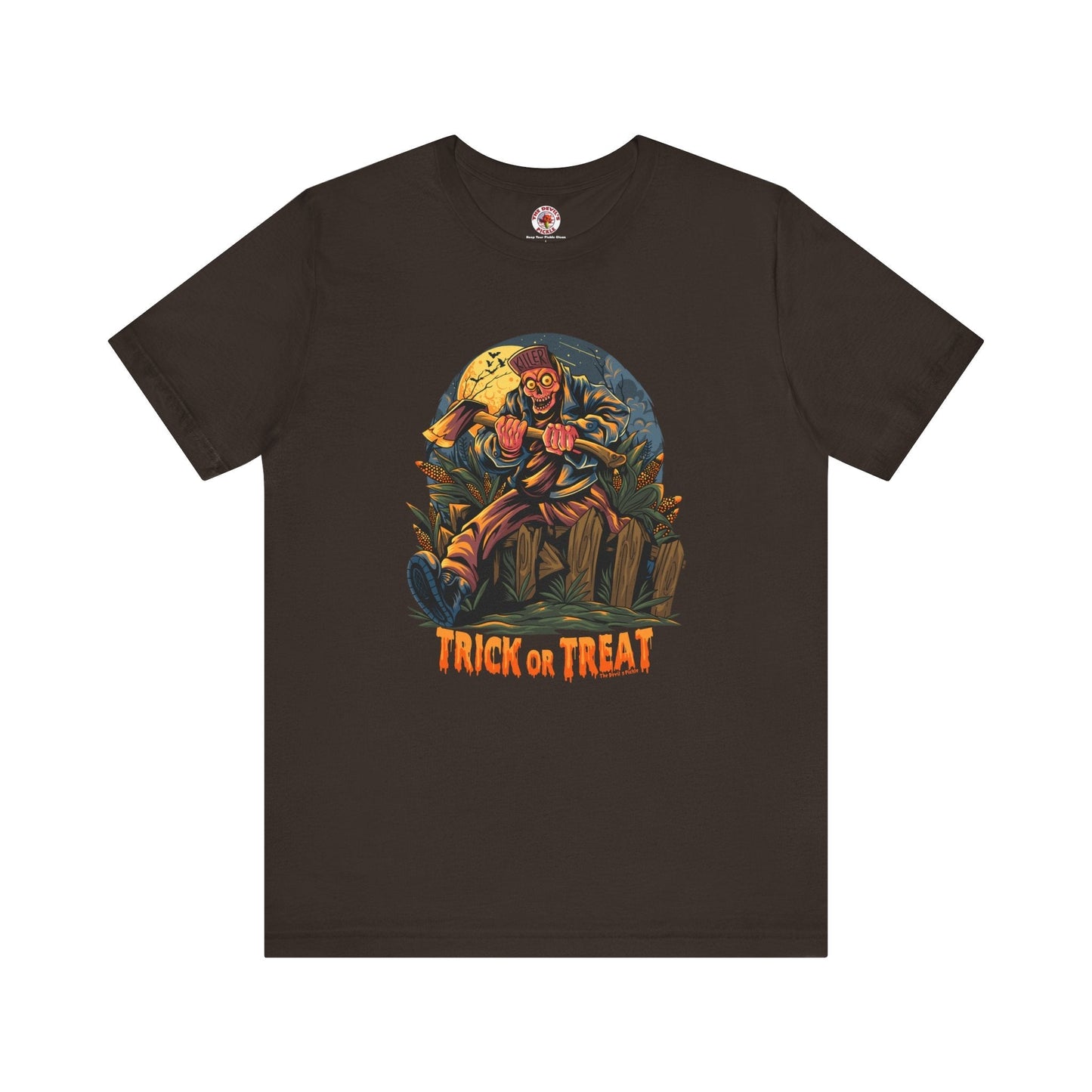 Axe Wielding Zombie Trick or Treat T-Shirt The Devil's Pickle