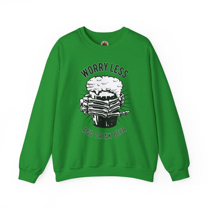 Worry Less and Drink Beer Crewneck Sweatshirt The Devil's Pickle