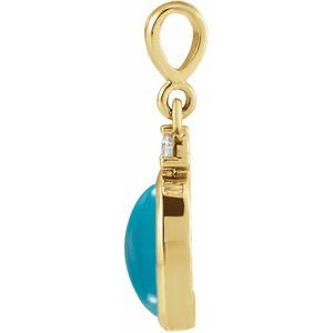 14K Yellow 9x7 mm Natural Turquoise & .03 CT Natural Diamond Cabochon Pendant Ethereal Legacy Boutiques