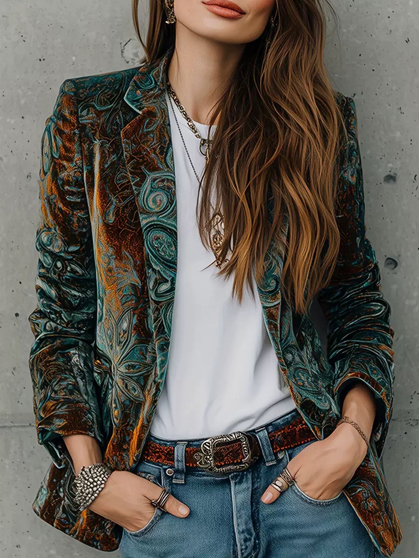 Women’s Printed Suit Jacket with Lining – Autumn Winter Casual Commuter Blazer FitiqueFit