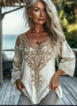 Ethnic Style Embroidered Fringe V-Neck Resort Top FitiqueFit