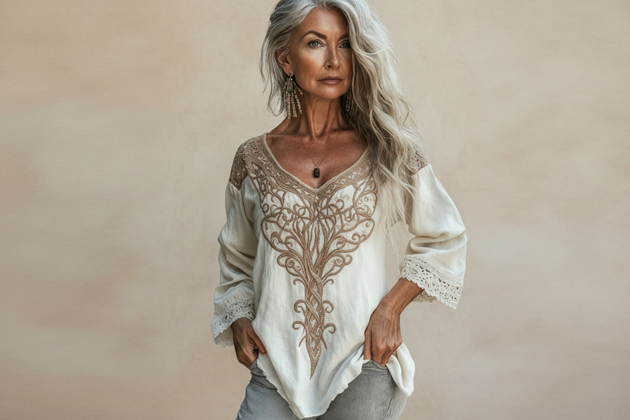 Ethnic Style Embroidered Fringe V-Neck Resort Top FitiqueFit