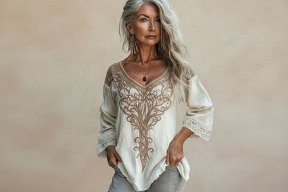 Ethnic Style Embroidered Fringe V-Neck Resort Top FitiqueFit