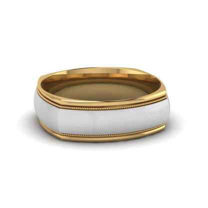 Two Tone Milgrain Square Mens Band Ring Fascinating Diamonds