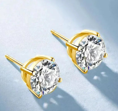 14K Gold Round Cubic zirconia Stud Earrings.  635E14K
