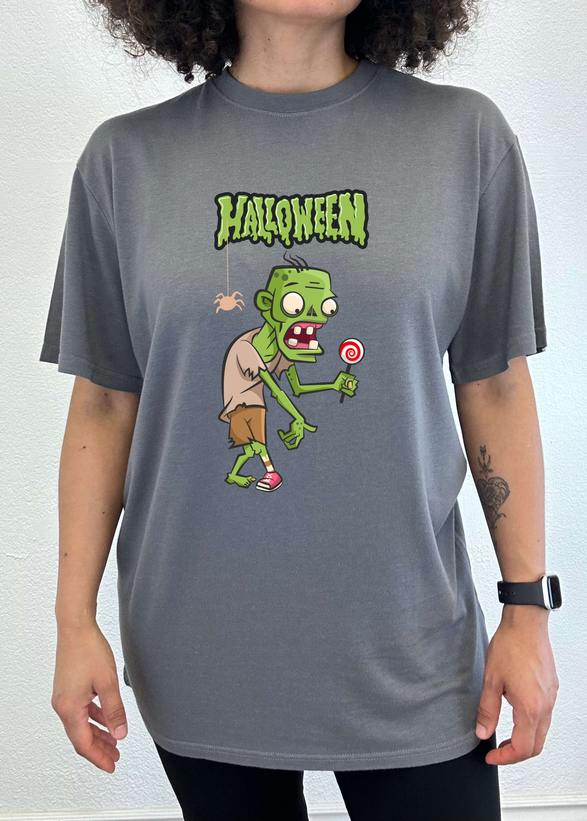 Halloween Green Monster Unisex Bamboo Viscose/Organic Cotton Short Sleeve Graphic T-Shirt Spun Bamboo