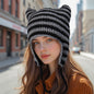 Women’s Hand Knitted Striped Cat Hat – Cute Warm Winter Beanie FitiqueFit