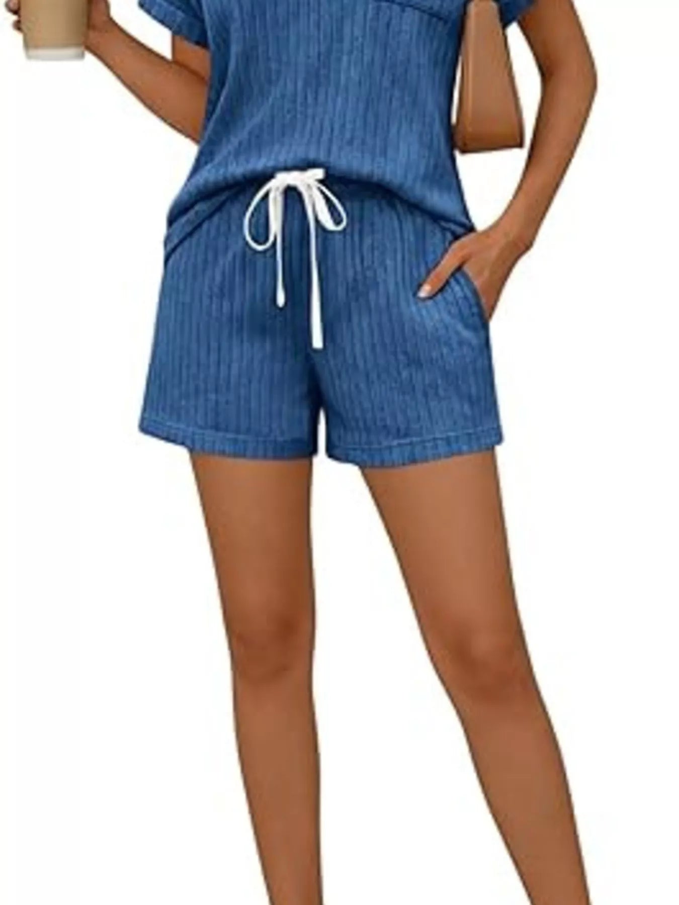 Casual Ribbed Knit Tee and Shorts Set New Era Fashion LLc
