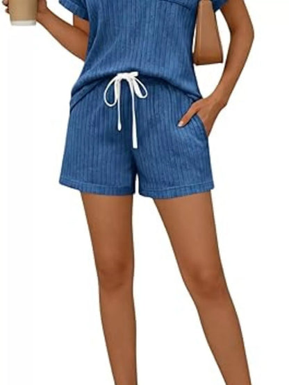 Casual Ribbed Knit Tee and Shorts Set New Era Fashion LLc