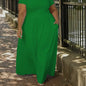 Plus Size Solid Short Sleeve Maxi Dress, Women's Plus Medium Stretch Elegant Long Dress NovaCart