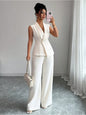 Women's Sleeveless Blazer & Straight-Leg Pants Two-Piece Set FitiqueFit