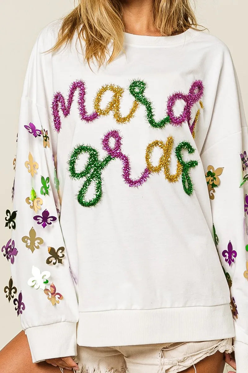 BiBi Fleur De Lis Sleeve Mardi Gras Pullover FitiqueFit