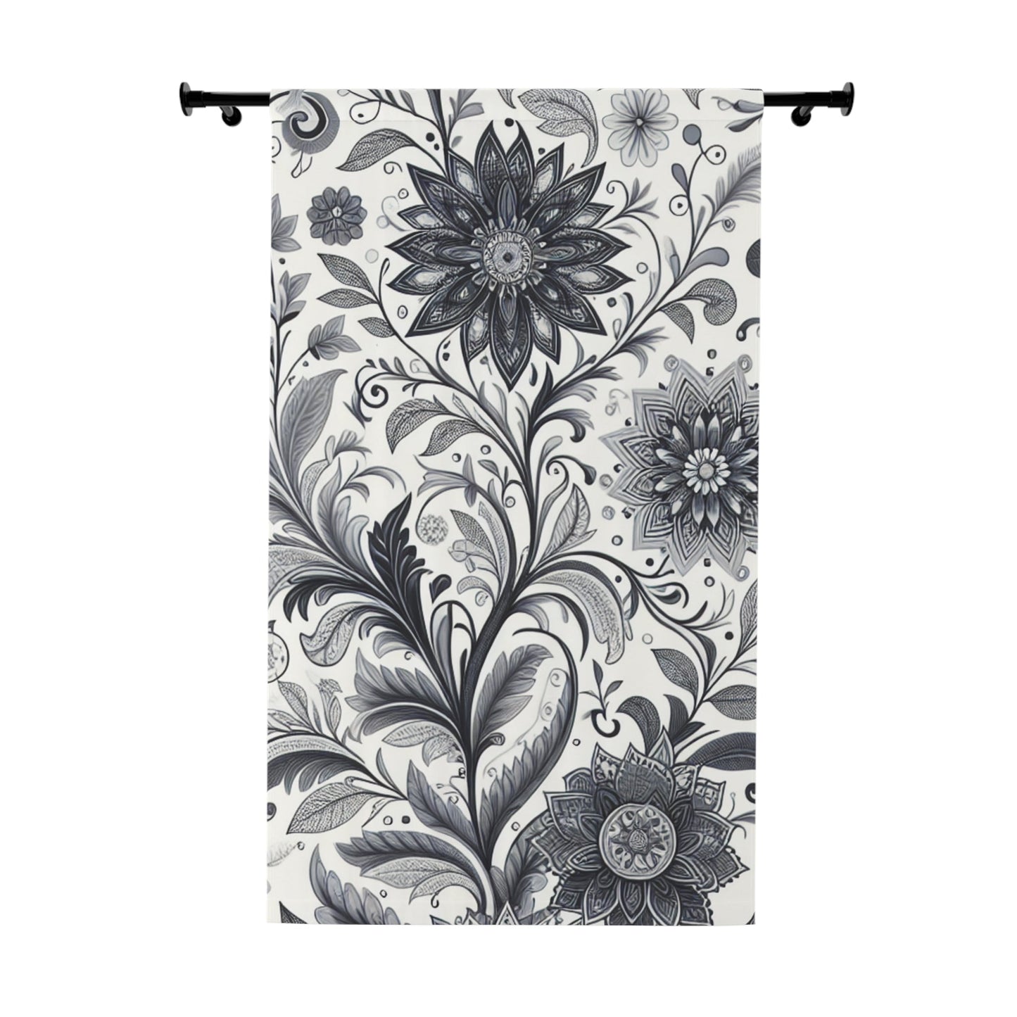 Elegant Floral Window Curtain, Home Decor, Black and White Floral Drapes, Living Room Curtains, Bedroom Window Treatment Grayceful LLC