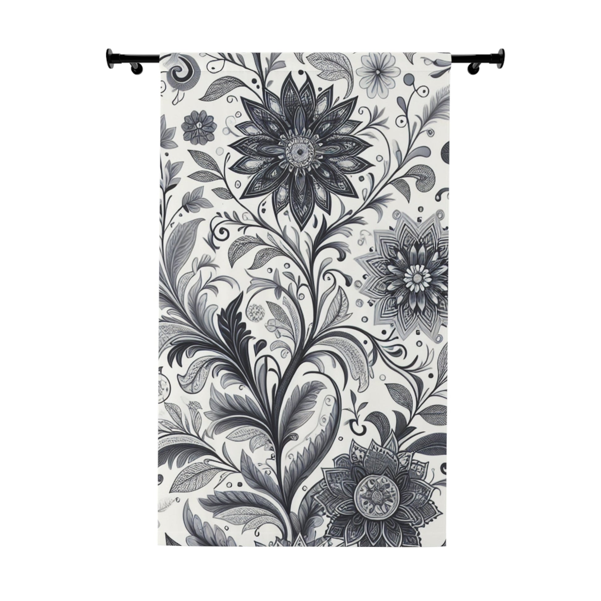 Elegant Floral Window Curtain, Home Decor, Black and White Floral Drapes, Living Room Curtains, Bedroom Window Treatment Grayceful LLC