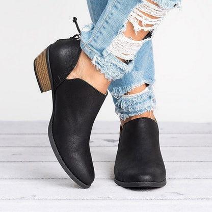 Women's Retro Chunky Heel Ankle Boots – Block Heel Faux Suede FitiqueFit