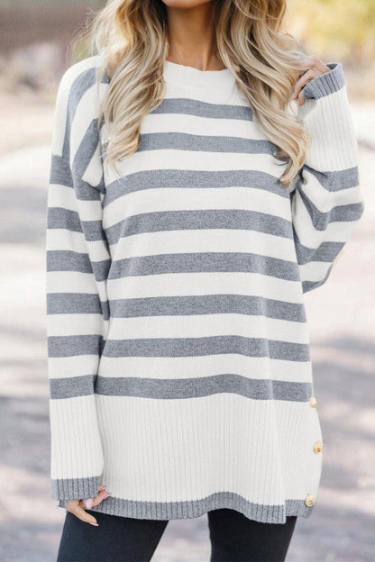Stripe Ribbed Side-Button Drop Shoulder Sweater Shop Style & More | Fresh Looks, Everyday Deals & Free Shipping