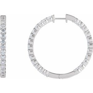 14K White 4 CTW Natural Diamond Inside-Outside Hinged 36 mm Hoop Earrings Ethereal Legacy Boutiques