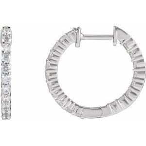 14K White 3/4 CTW Natural Diamond Inside-Outside Hinged 17.2 mm Hoop Earrings Ethereal Legacy Boutiques