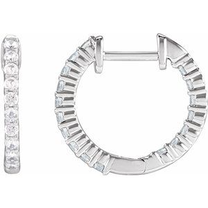 14K White 1/2 CTW Natural Diamond Inside-Outside Hinged 14.5 mm Hoop Earrings Ethereal Legacy Boutiques