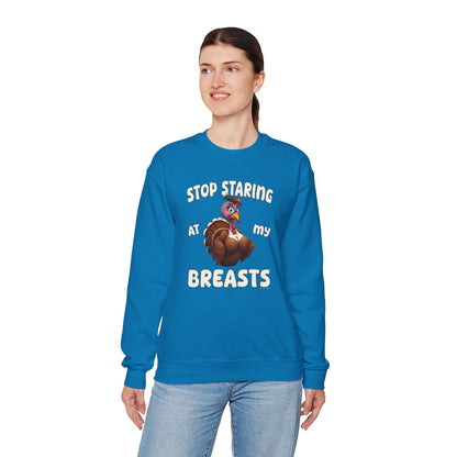 Stop Staring At My Breasts Crewneck Sweatshirt The Devil's Pickle
