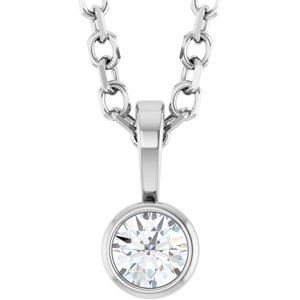 14K White .06 CT Natural Diamond Bezel-Set Solitaire 16-18" Necklace Ethereal Legacy Boutiques