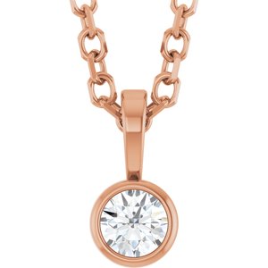 14K Rose .06 CT Natural Diamond Bezel-Set Solitaire 16-18" Necklace Ethereal Legacy Boutiques