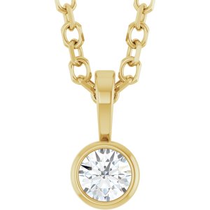 14K Yellow .06 CT Natural Diamond Bezel-Set Solitaire 16-18" Necklace Ethereal Legacy Boutiques
