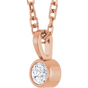 14K Rose .06 CT Natural Diamond Bezel-Set Solitaire 16-18" Necklace Ethereal Legacy Boutiques