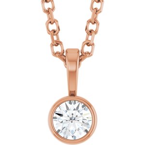14K Rose 1/10 CT Natural Diamond Bezel-Set Solitaire 16-18" Necklace Ethereal Legacy Boutiques
