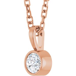 14K Rose 1/10 CT Natural Diamond Bezel-Set Solitaire 16-18" Necklace Ethereal Legacy Boutiques