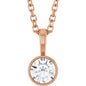 14K Rose 1/4 CT Natural Diamond Bezel-Set Solitaire 16-18" Necklace Ethereal Legacy Boutiques