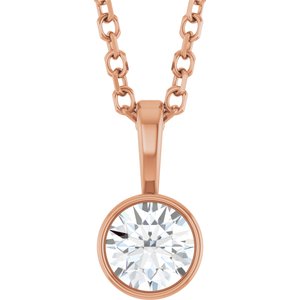 14K Rose 1/4 CT Lab-Grown Diamond Bezel-Set Solitaire 16-18" Necklace Ethereal Legacy Boutiques