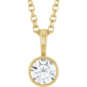 14K Yellow 1/4 CT Lab-Grown Diamond Bezel-Set Solitaire 16-18" Necklace Ethereal Legacy Boutiques