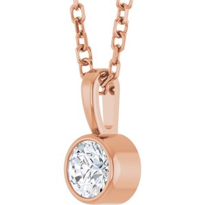 14K Rose 1/6 CT Natural Diamond Bezel-Set Solitaire 16-18" Necklace Ethereal Legacy Boutiques