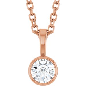 14K Rose 1/6 CT Natural Diamond Bezel-Set Solitaire 16-18" Necklace Ethereal Legacy Boutiques