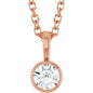 14K Rose 1/6 CT Natural Diamond Bezel-Set Solitaire 16-18" Necklace Ethereal Legacy Boutiques
