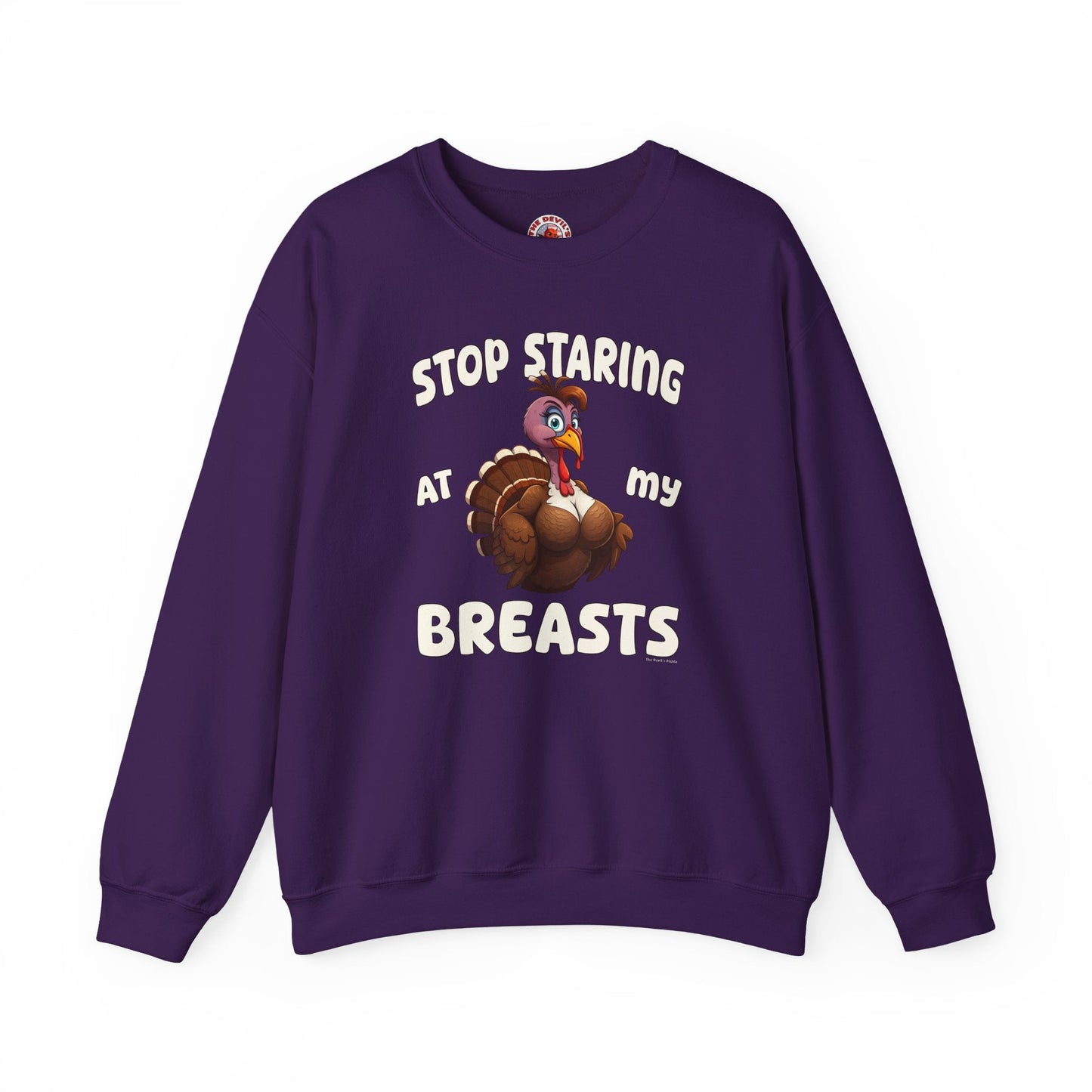 Stop Staring At My Breasts Crewneck Sweatshirt The Devil's Pickle