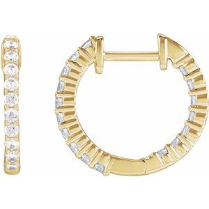 14K Yellow 1/2 CTW Lab-Grown Diamond Inside-Outside Hinged 14.5 mm Hoop Earrings Ethereal Legacy Boutiques