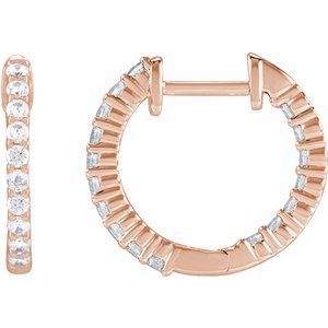 14K Rose 1/2 CTW Natural Diamond Inside-Outside Hinged 14.5 mm Hoop Earrings Ethereal Legacy Boutiques